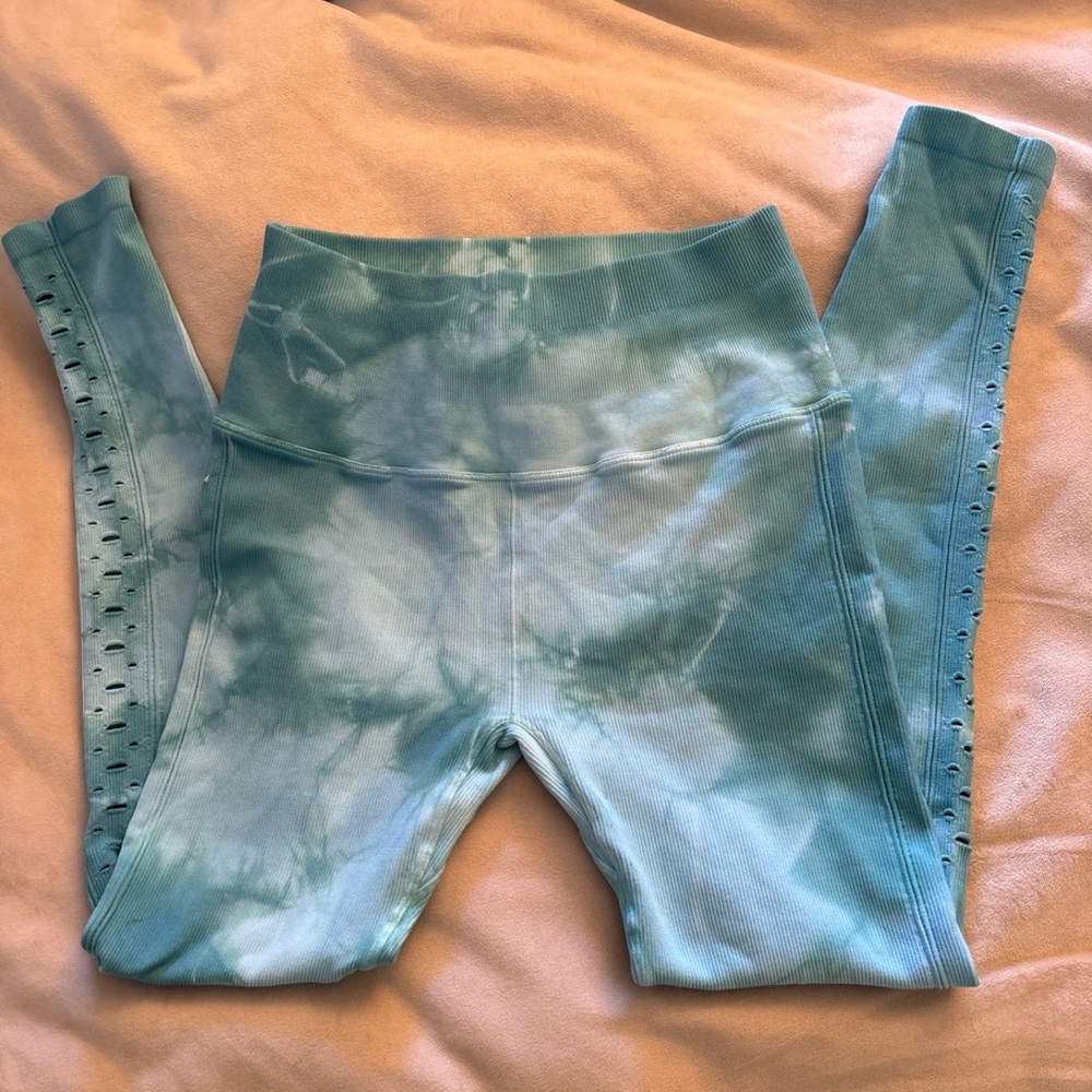 Spiritual Gangster Self Love Tie Dye Ribbed & Laser Cut Leggings, XS/S